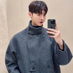 Korean Retro Short Woolen Coat for Men Niche Trendy Handsome Woolen Coat Autumn and Winter New Stand Collar Windbreaker for Men