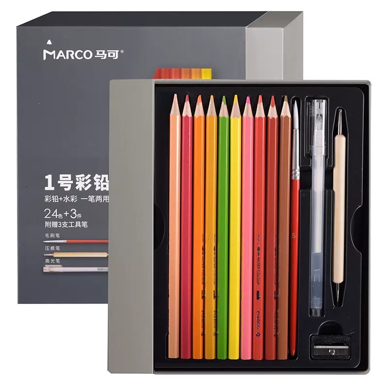 Marco lápiz de color soluble en agua de 24 colores 36 colores de pintura de Grado Uno plomo de color + acuarela escritura de arte de doble uso