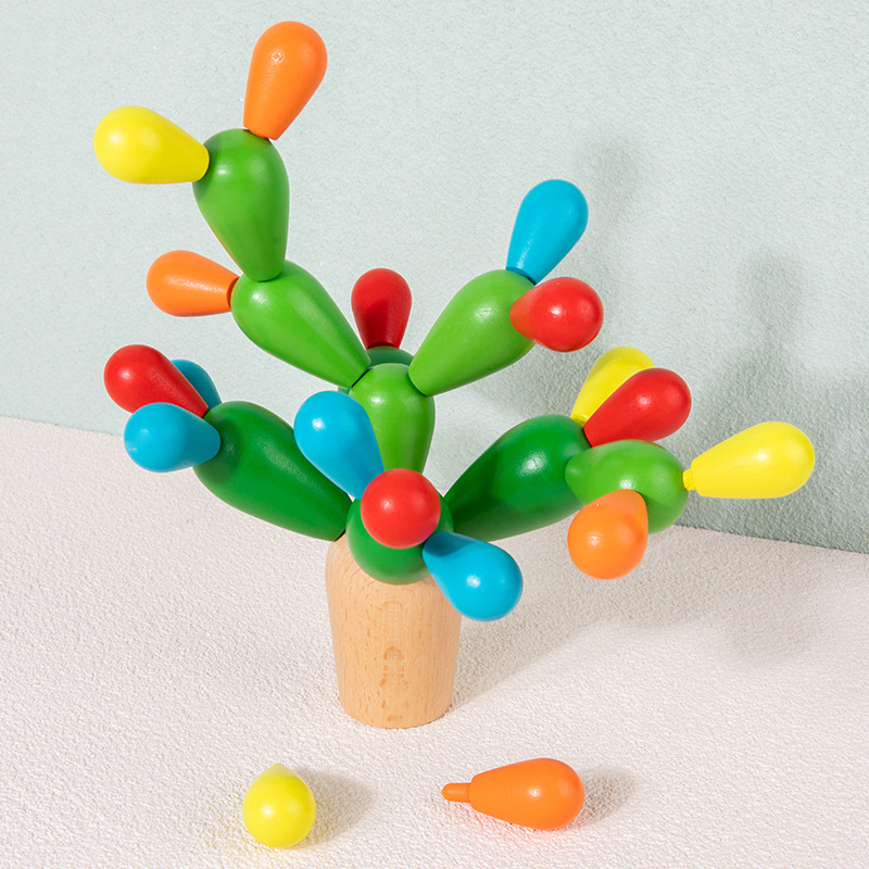 3-6 años de edad árbol de cactus de madera bola de equilibrio para niños mosaico de madera bloques de construcción rompecabezas de bricolaje cactus creativo Montessori