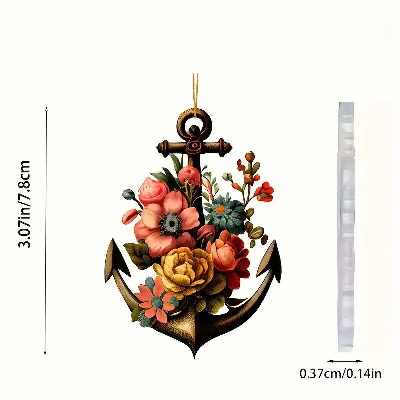 Nuevos productos creativos flores de barco ancla colgante acrílico plano transfronterizo automóvil espejo retrovisor interior decoración colgante llavero image 2