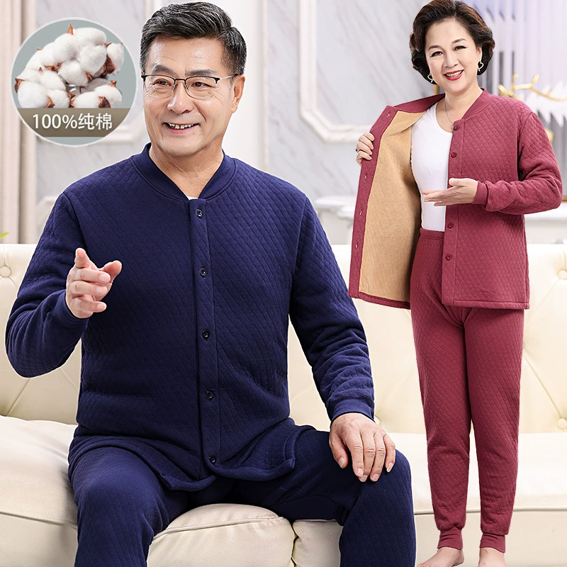Мужчины и женщины среднего возраста, мужчины и женщины, хлопчатобумажная одежда, осенние брюки, маме и папе воздушный хлопковый кардиган с бархатом термобелье