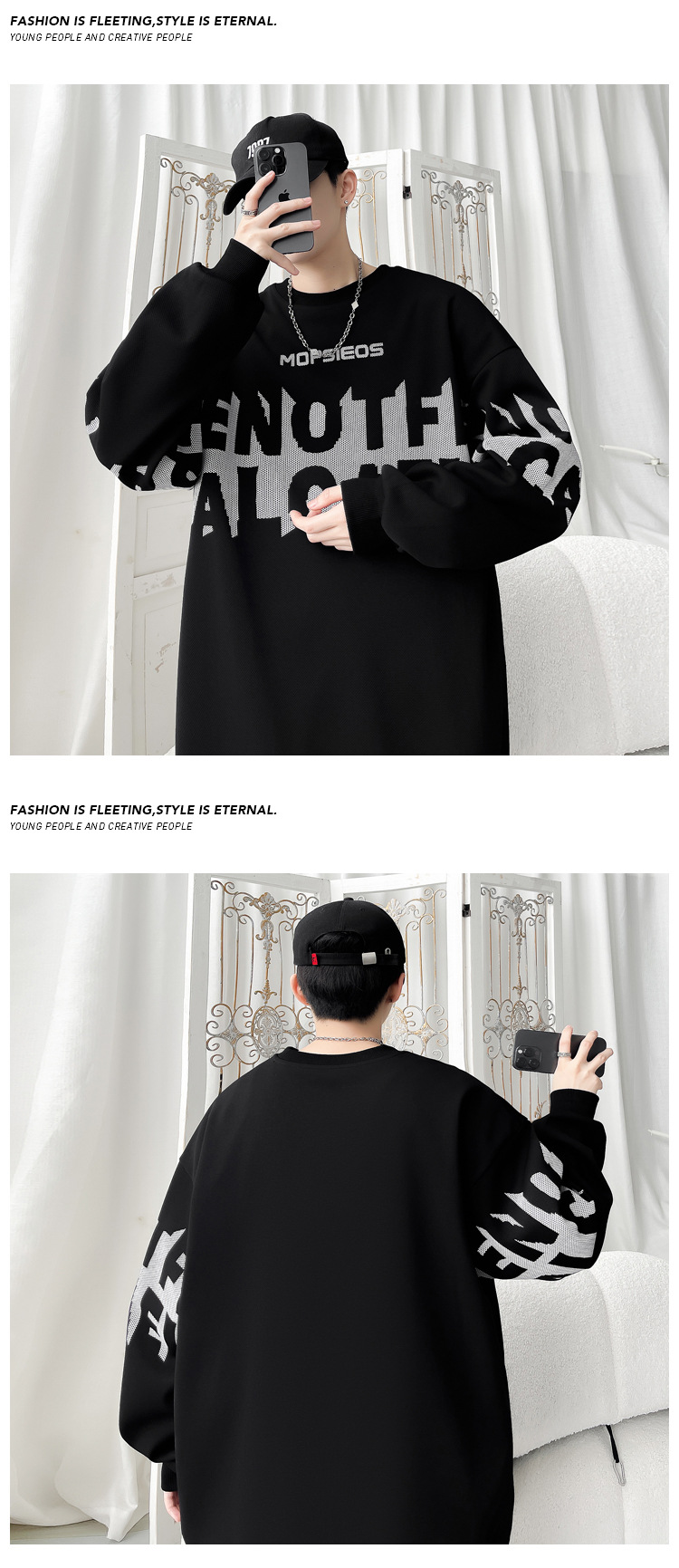 Heavyweight Long Sleeve Crew Neck T-shirt For Men Trendy Loose Fit_voghion.com