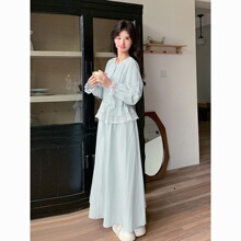 超火小清新蕾丝拼接衬衫两件套女春季新款减龄休闲半身裙套装