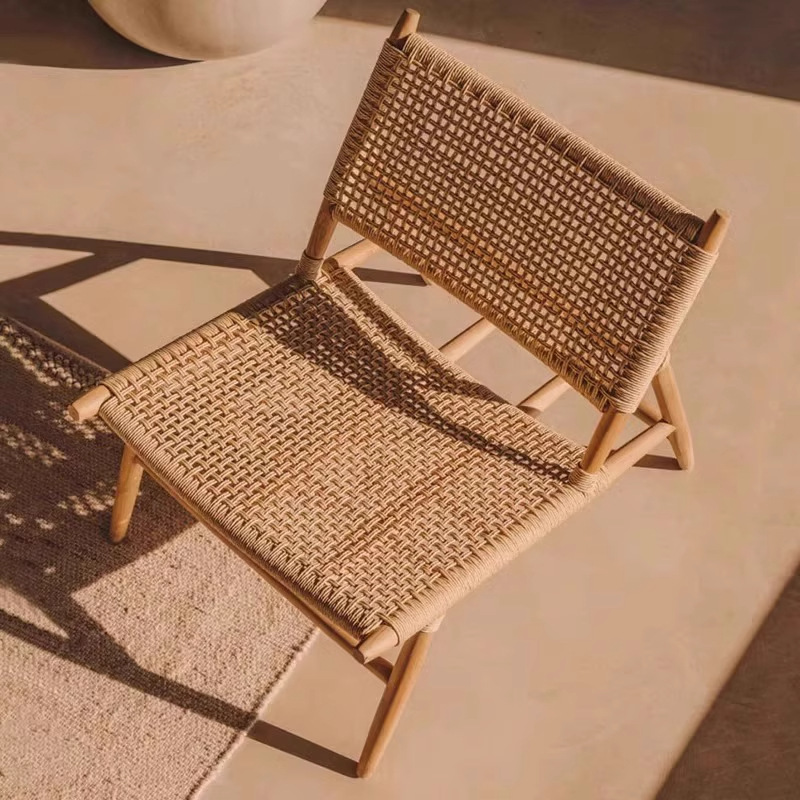 Sofá de madera maciza al aire libre de caña silla patio de caña terraza de ocio hogar pastoral teca impermeable muebles de protección solar
