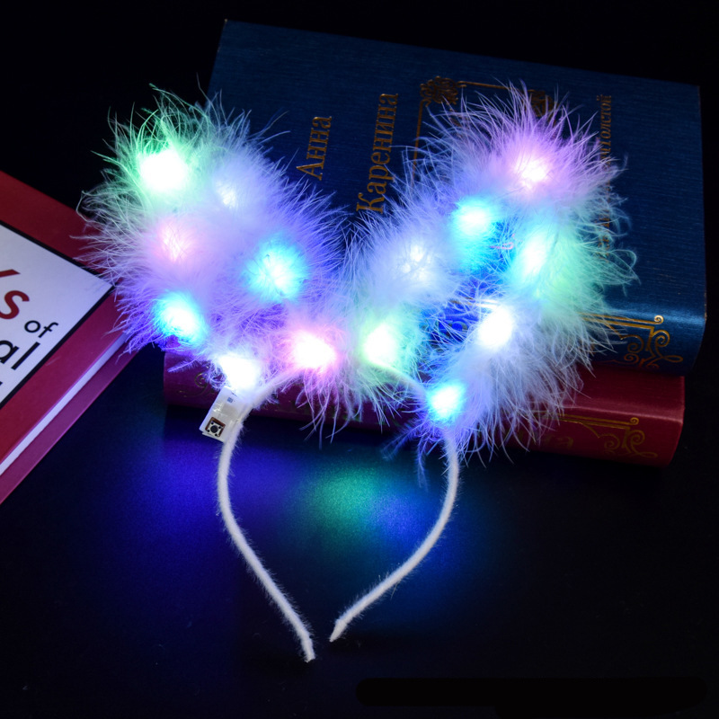 Nueva 14 lámpara pluma Orejas de conejo brillante aro pelo para empujar pluma brillante Ángel diadema