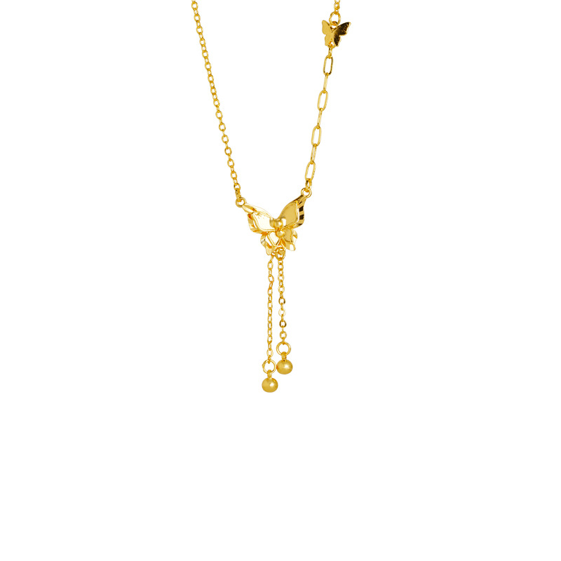 Nuevo estilo chino antiguo collar de oro retrógrado hueco bordillo mariposa cadena de clavícula diseñada para mujeres no se desvanecerá joyas