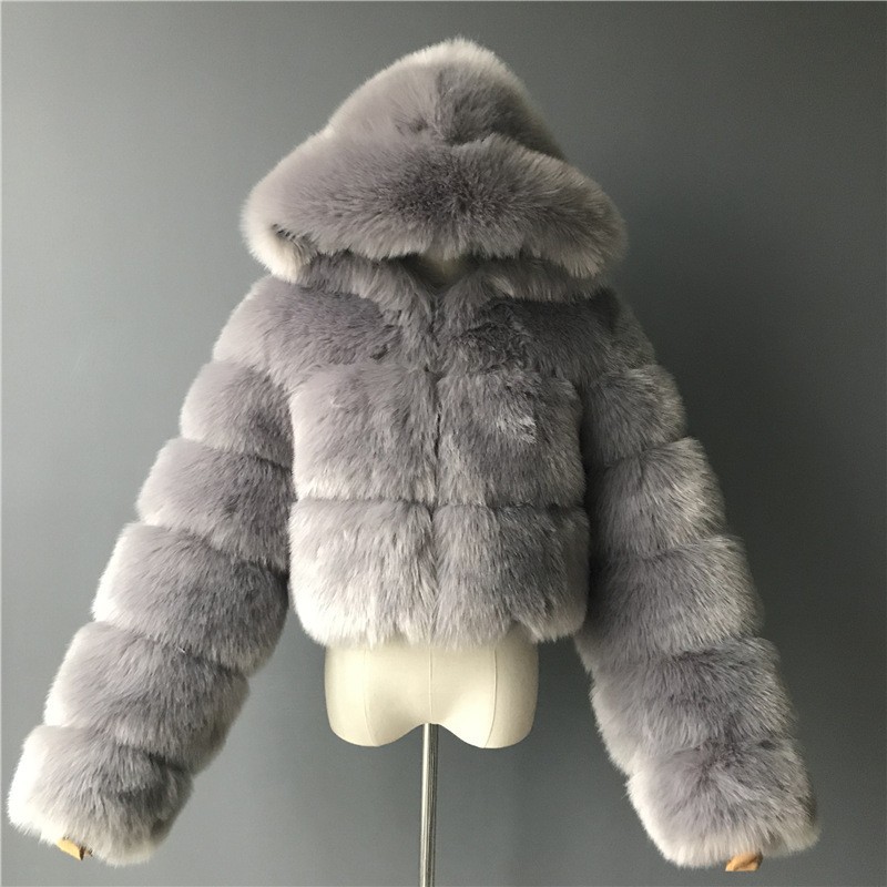 Women's Clothing fur coat fox fur splicing with hood short long sleeved women's clothing spot_voghion.com
