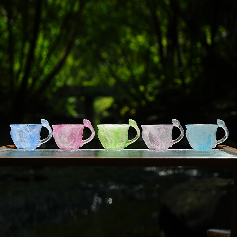 古法琉璃失蜡法琉璃荷叶荷花骨朵浮雕清荷杯主人杯品茗杯不可开水|undefined