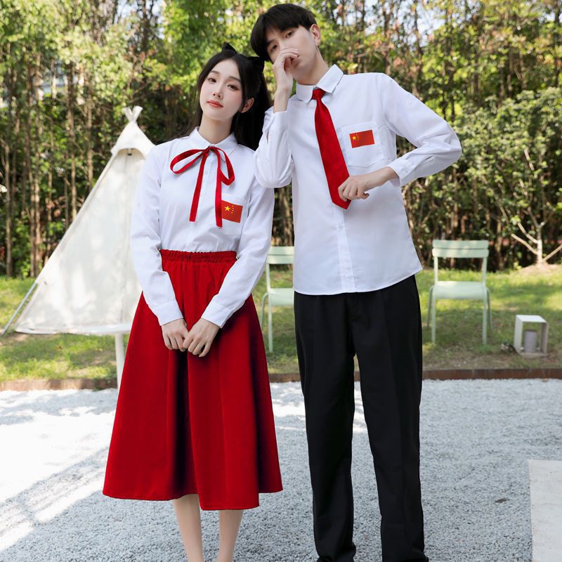 Junior Senior high school Primary School Students Graduation Class Dress Collective Chorus Performed Poetry Recitation Dress Women Competition Performed Red Dress