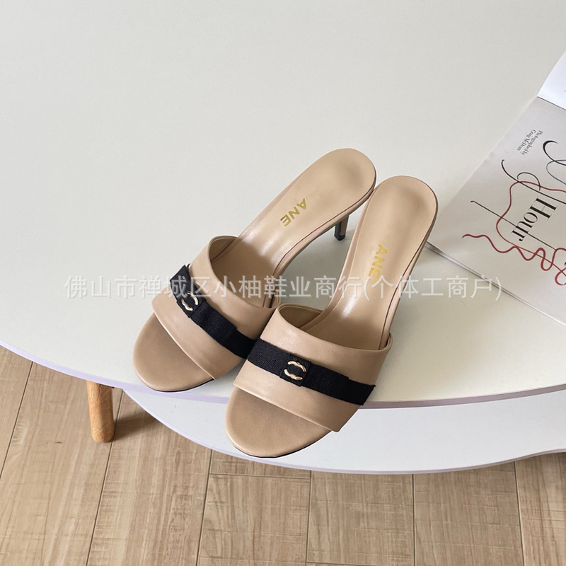 Elegant and Luxurious Chanel-Style High-Heeled Sandals for Women, Summer Thin-Heeled Korean Fashion Outdoor Slippers with a Single Strap Elegant and Luxurious Chanel-Style High-Heeled Sandals for Women, Summer Thin-Heeled Korean Fashion Outdoor Slippers with a Single Strap