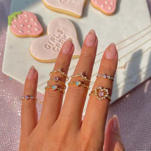 Copper-plated 18k gold fairy love ring micro-set diamond hand jewelry niche design ins style Japanese style ring jewelry