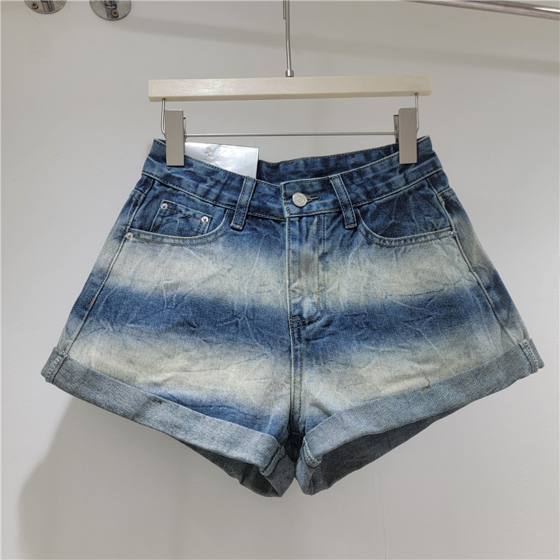 Pantalón Corto de Mezclilla Degradado de Pierna Ancha de Mezclilla y Poliéster para Verano