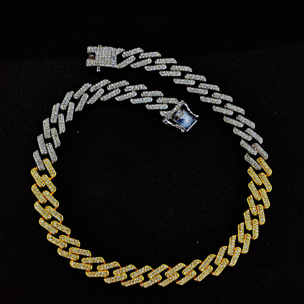 Hot selling 15mm diamond necklace with personalized design for men and women's hip-hop Cuban bracelet_voghion.com