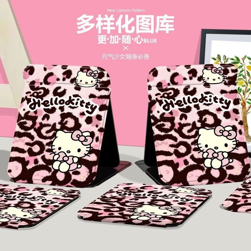 ヒョウ柄ピンク KT 猫折りたたみ化粧鏡収納学生ポータブル寮デスクトップデスクトップポータブル化粧鏡|undefined