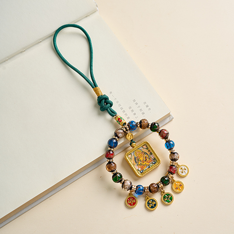 New Ash-Colored Glazed Multi-Treasure Car Pendant, Five-Way God of Wealth High-End Car Hanging, Yellow God of Wealth Thangka Fortune-Attracting Pendant