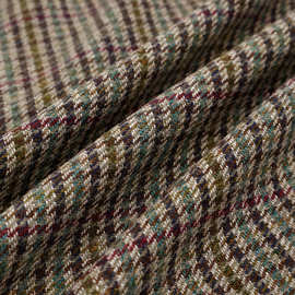 英伦风高定棕色条纹混色小千鸟格精纺羊毛呢编织布料秋冬西装面料
