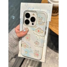 卡通彩虹镂空小熊适用苹果15plus手机壳iPhone12promax防摔14透明