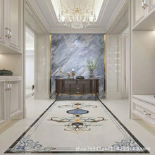 轻奢简约拼花岩板瓷砖客厅过道餐厅走廊玄关仿水刀大理石拼图地砖