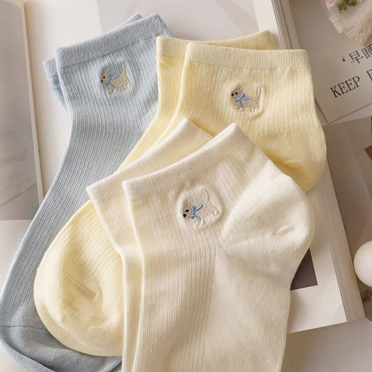 Super Cute Bowknot Puppy ~ Spring and Summer Thin Women's Socks, Sweat-Absorbent Cotton, Cute Low-Cut Low-Rise for Girls