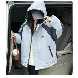 儿童冲锋衣棉服2025新款连帽拼色夹棉加厚棉衣