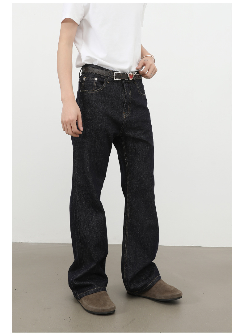 Nirben Denim High Volume Colorfast Raw Denim Jeans For Men Slightly Flared Loose Fit Black Blue_viptrois.com