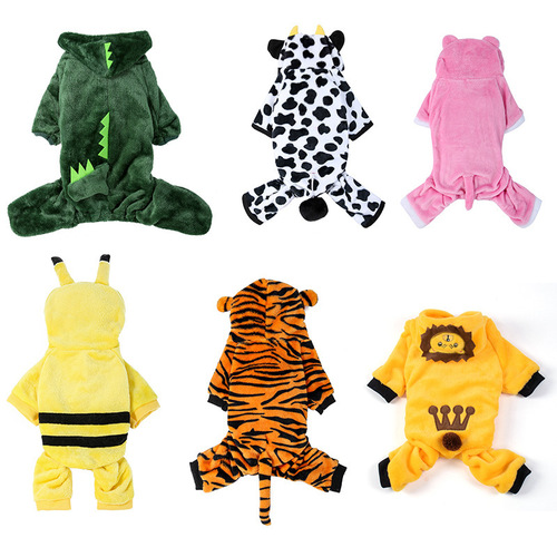 Pet four-legged clothing, dog and cat autumn and winter warm clothing, small dog tiger clothing supplies, dinosaur transformation clothing