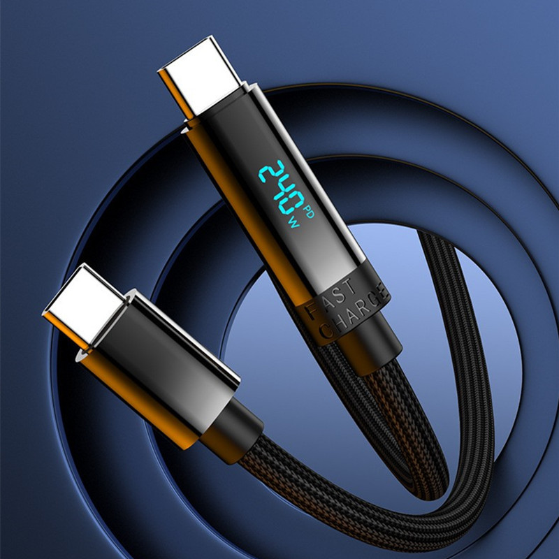 240W Dual Type-C Fast Charging Cable Pd Digital Display C to C Notebook Charging Cable Full Protocol High Power Fast Charging 1.8m