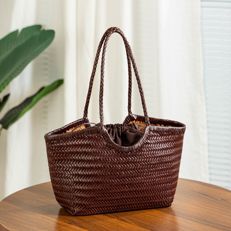 Dragon French-Style Vintage Woven Bag Genuine Leather Woven Basket Handbag Trendy Women's Tote Bag Dragon French-Style Vintage Woven Bag Genuine Leather Woven Basket Handbag Trendy Women's Tote Bag
