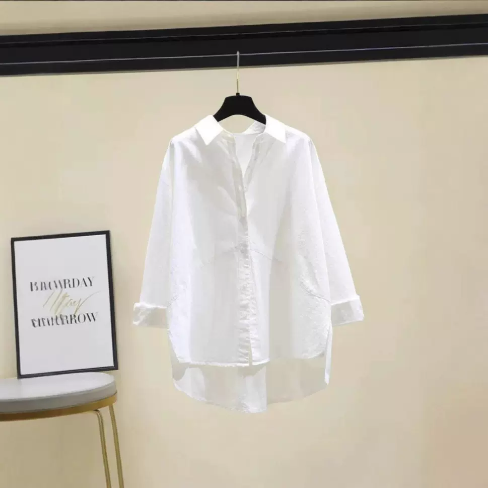 白色衬衫女设计感小众上衣2025春秋韩版宽松卫衣bf风休闲百搭上衣