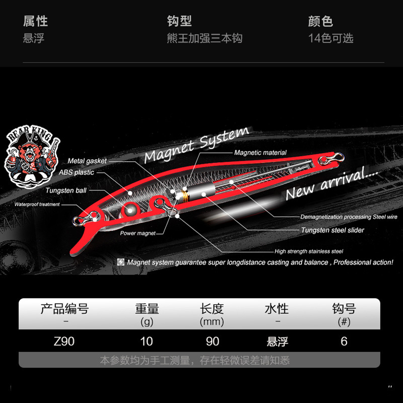 熊王路亞餌魅影懸浮緩沉米諾9cm10g遠投路亞翹嘴野釣假餌黑魚海釣