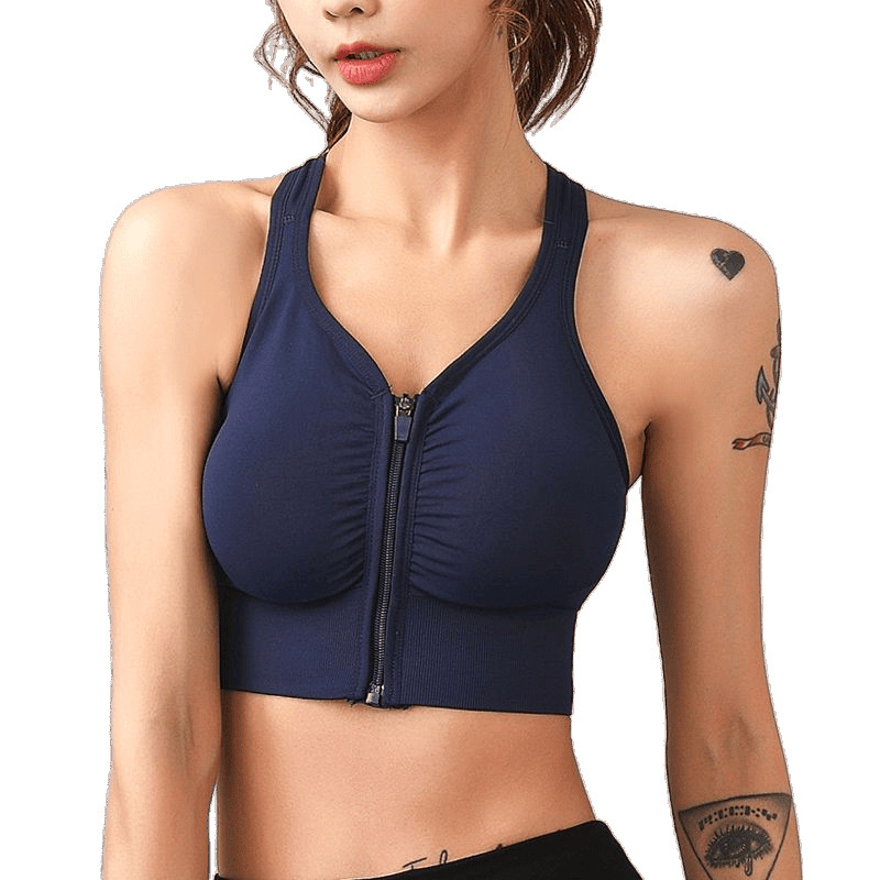 ropa interior deportiva femenina antichoque frontal cremallera sin anillo de acero para correr yoga belleza espalda bra comercio fábrica al por mayor