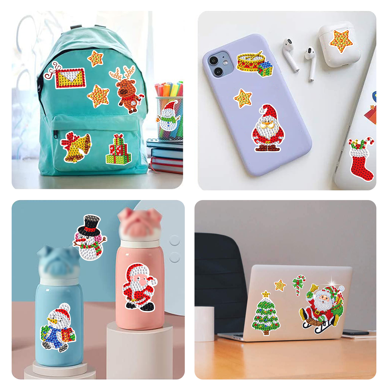 Venta caliente Santa Claus trinchera diamante pintura libre pegatinas DIY ladrillo pintura pegatinas de pared hecho a mano de dibujos animados de cristal brillante diamante