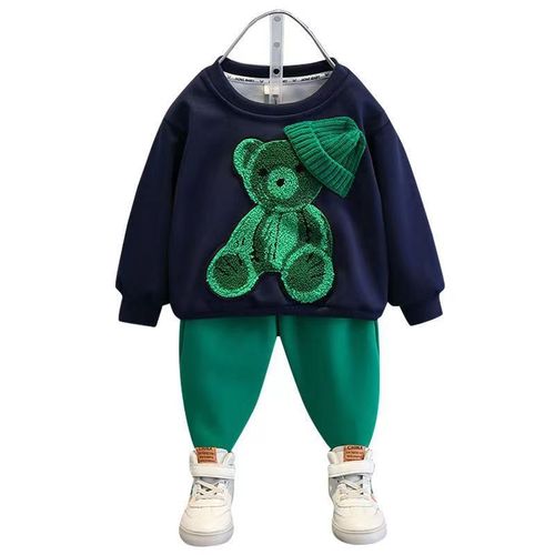 Children's Bear Set Autumn Korean Version New Baby Hooded Sweatshirt Trendy Cool Stylish and Charming Street Style Two-Piece Set