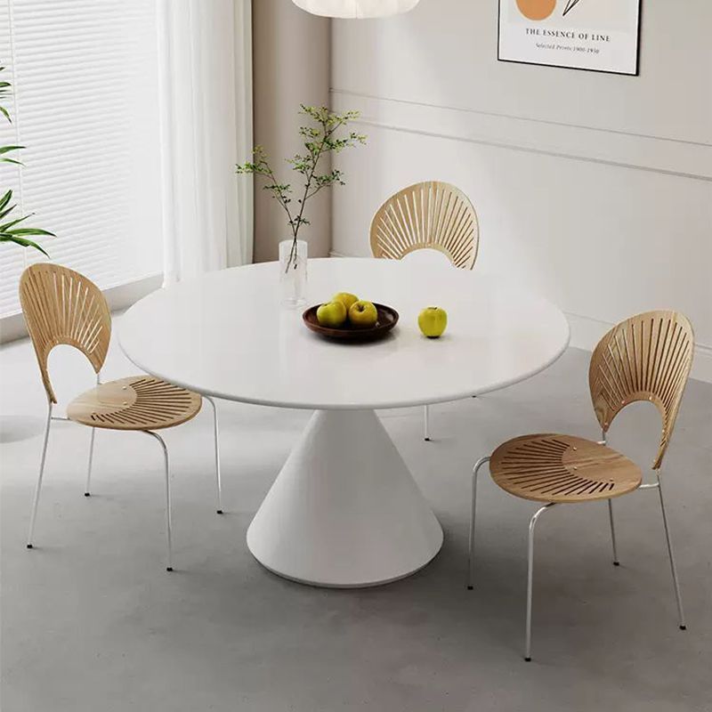 纯白哑光岩板圆形餐桌椅餐桌组合小户型家用现代纯黑简约桌子奶油