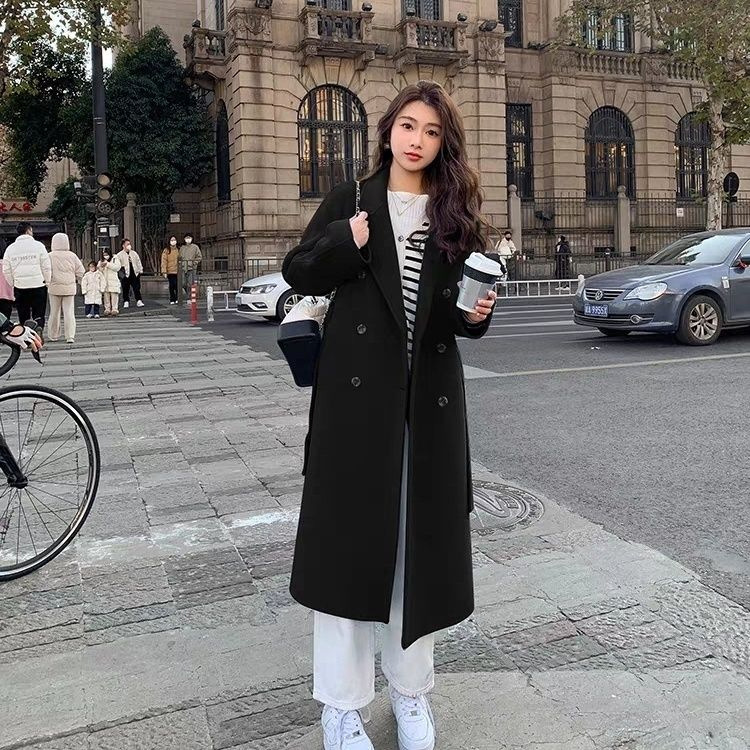 加棉加厚羊绒大衣女2025年秋冬新款韩版宽松中长款系带毛呢外套|undefined