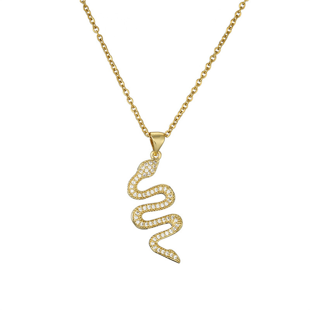 New Copper Micro-inlaid Zircon Jewelry Plated 18k Gold Retro Snake Necklace Female display picture 5