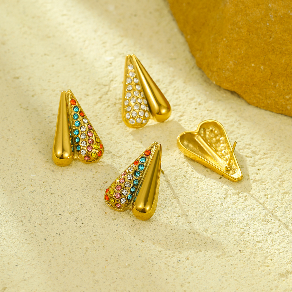 Rhinestones Inlay Material 1 Pair Simple Style Classic Style Heart Shape Inlay 304 Stainless Steel Rhinestones Ear Studs
