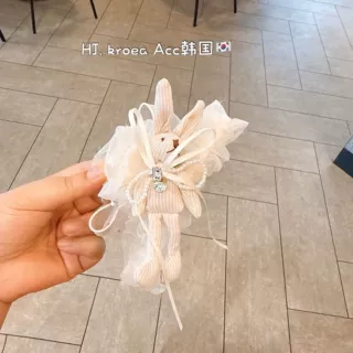 韩系泡泡纱珍珠蝴蝶结甜美少女可爱兔子后脑勺抓夹13厘米大号抓