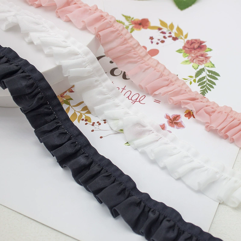 2.5cm эластичная ткань грибок тонкий кружево черно-белый розовый игрушка аксессуары для волос DIY одежда для детей с складками