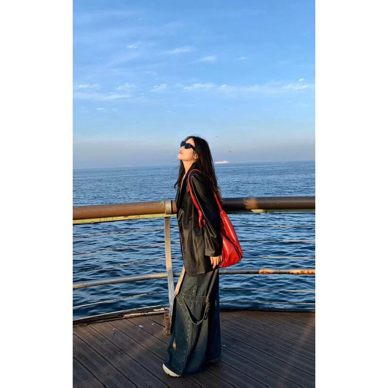 2026 Spring New Trendy Plus Size Pu Leather Blazer for Women, Korean Style Loose Fit Versatile Leather Jacket 2608