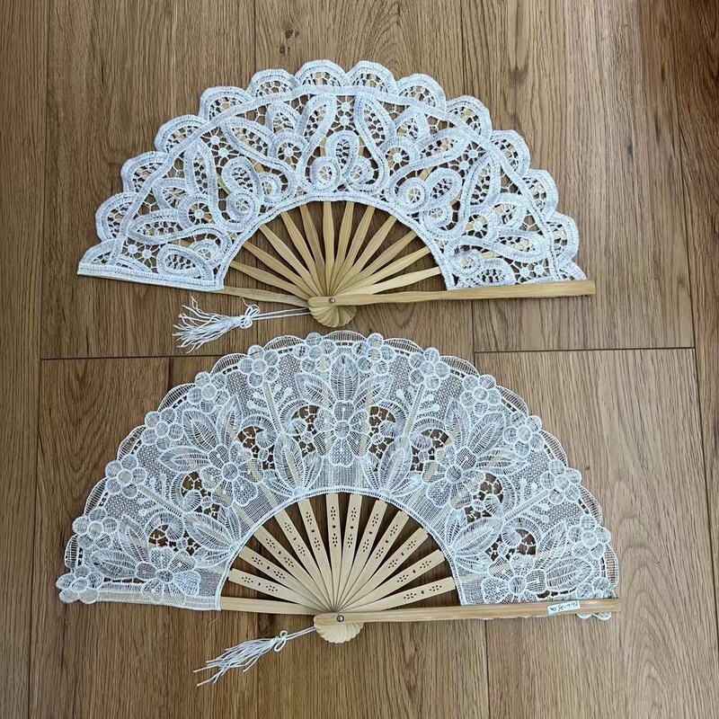Lace Embroidered Lace Fan Hollow Retro European Court Fan 27CM Folding Fan Bamboo Fan Dance Props Performance Fan