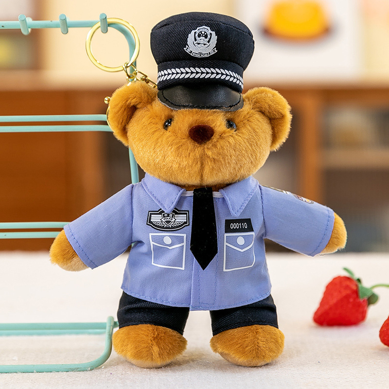 2025 nuevo uniforme de oso fuego cielo azul rescate colgante Teddy bear muñeca juguete de peluche publicidad llavero