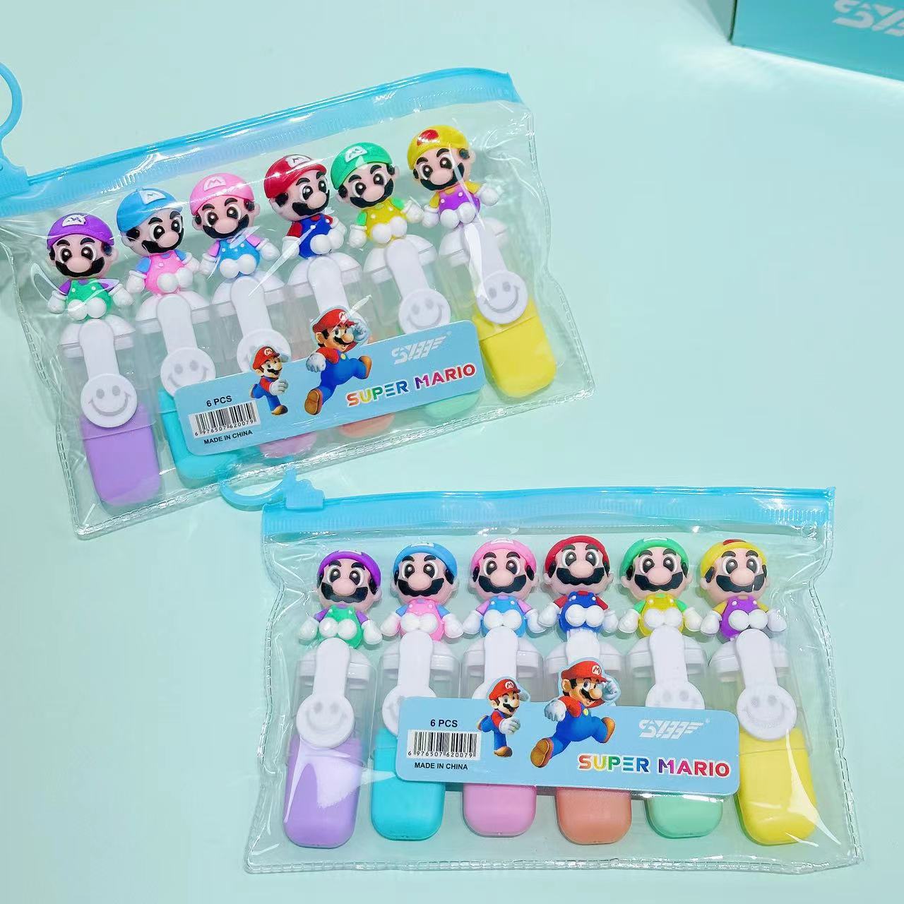 Mini traje de resaltador de 6 colores de dibujos animados de estilo de dibujos animados de aspecto alto estudiante marcador de color marcador clave