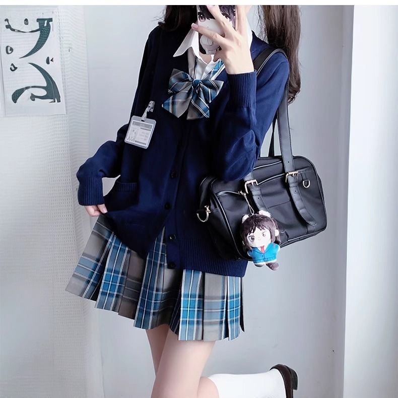 原创正版JK制服秋冬季校供长袖毛衣开衫格裙衬衫女日系学院风套装|undefined