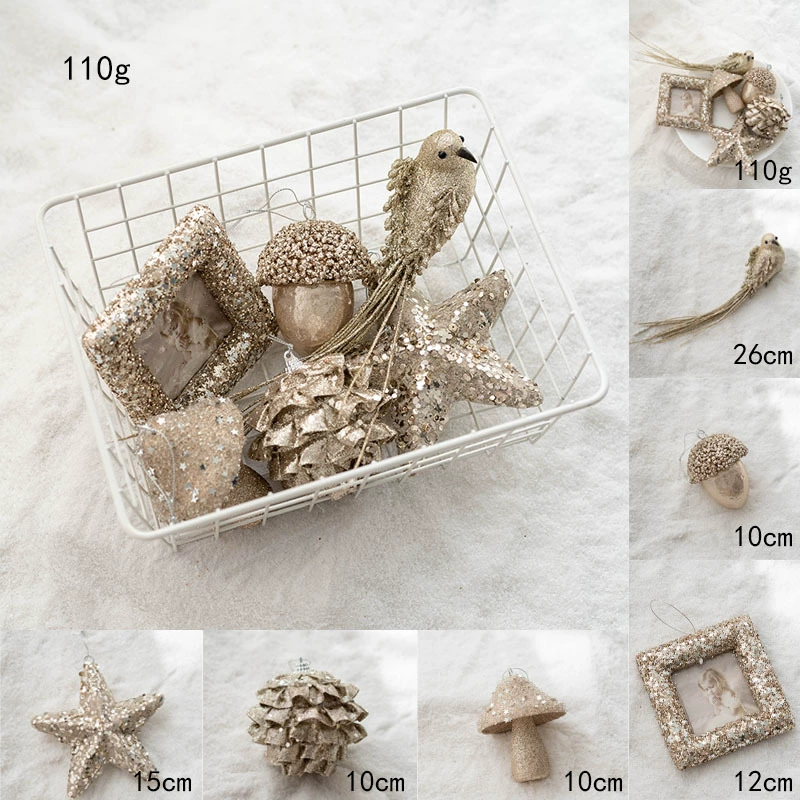 Новогодние украшения — коллекция золотого шампанского, assorted шары, звезды и банты, размеры 6–23 см