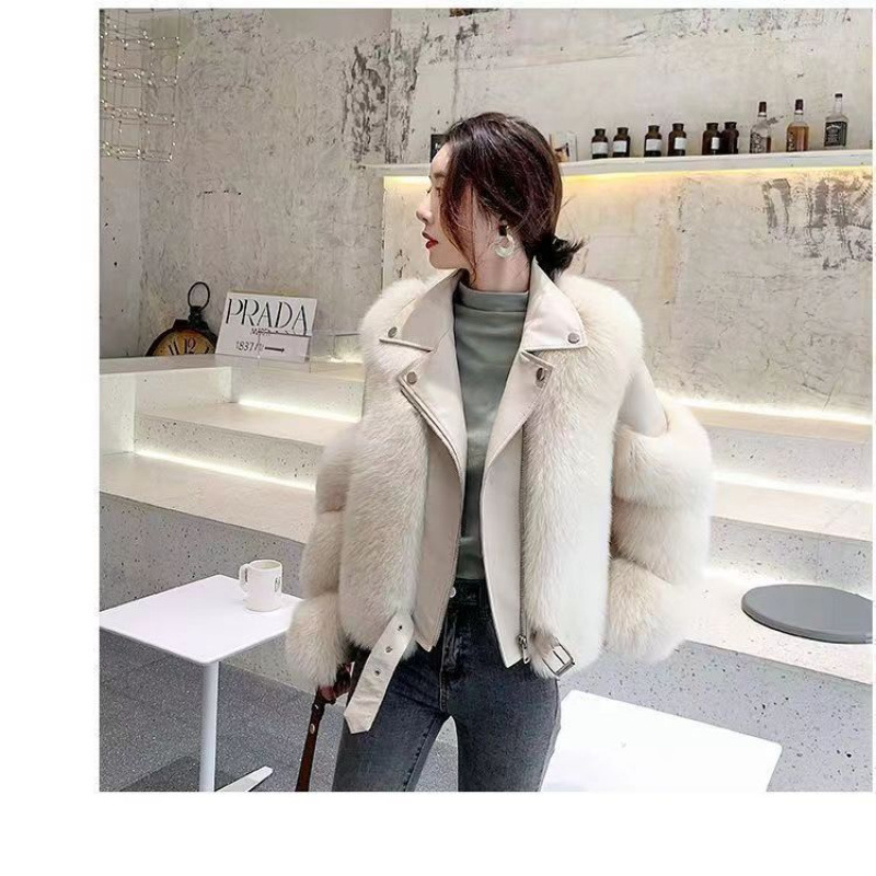 批发整皮仿狐狸毛仿皮草外套女机车款短款显瘦仿裘皮草大衣网红款|undefined