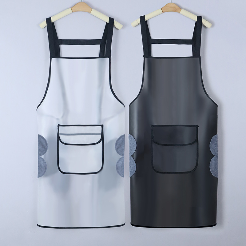 손 닦기 앞치마 투명 미용실 신선한 가정용 방수 TPU 앞치마 대형 포켓 민소매 내유성 목 걸이