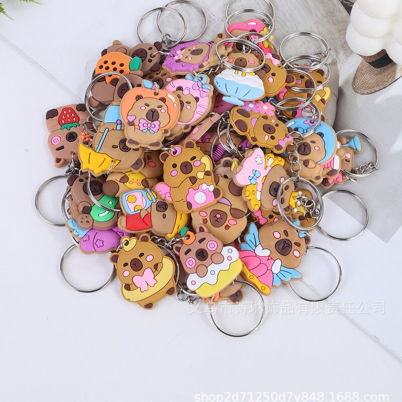 Temu Hot Selling Capybara Keychain Cartoon Cute Guinea Pig Funny Marmot Couple Backpack Pendant Mixed Style