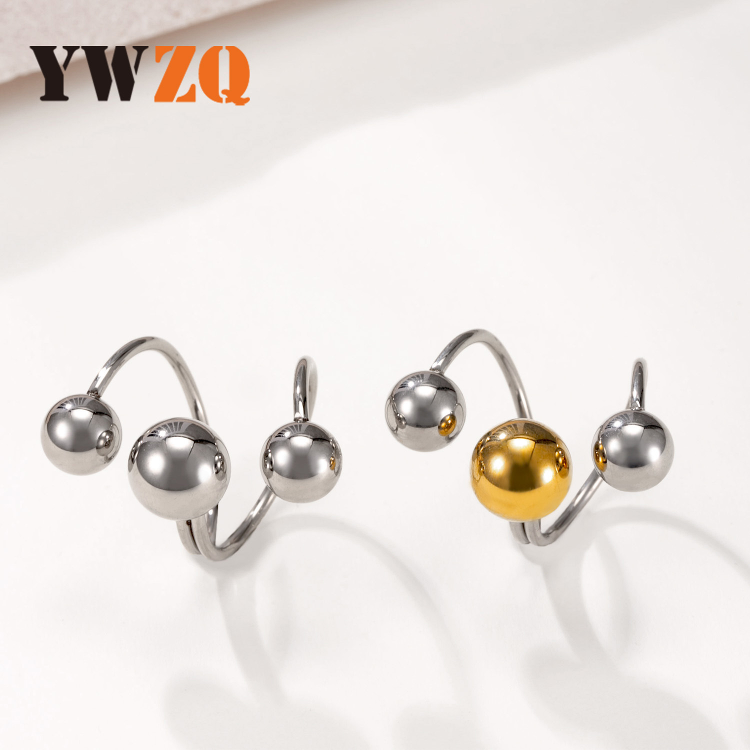 Amazon nuevo producto anillo de acero inoxidable tres bolas de acero irregulares anillo abierto personalidad de moda joyería de acero de titanio al por mayor