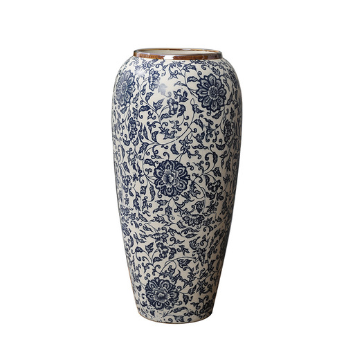 Home decoration ornaments Jingdezhen ceramic flower ware modern Chinese ceramic vase retro blue and white lotus